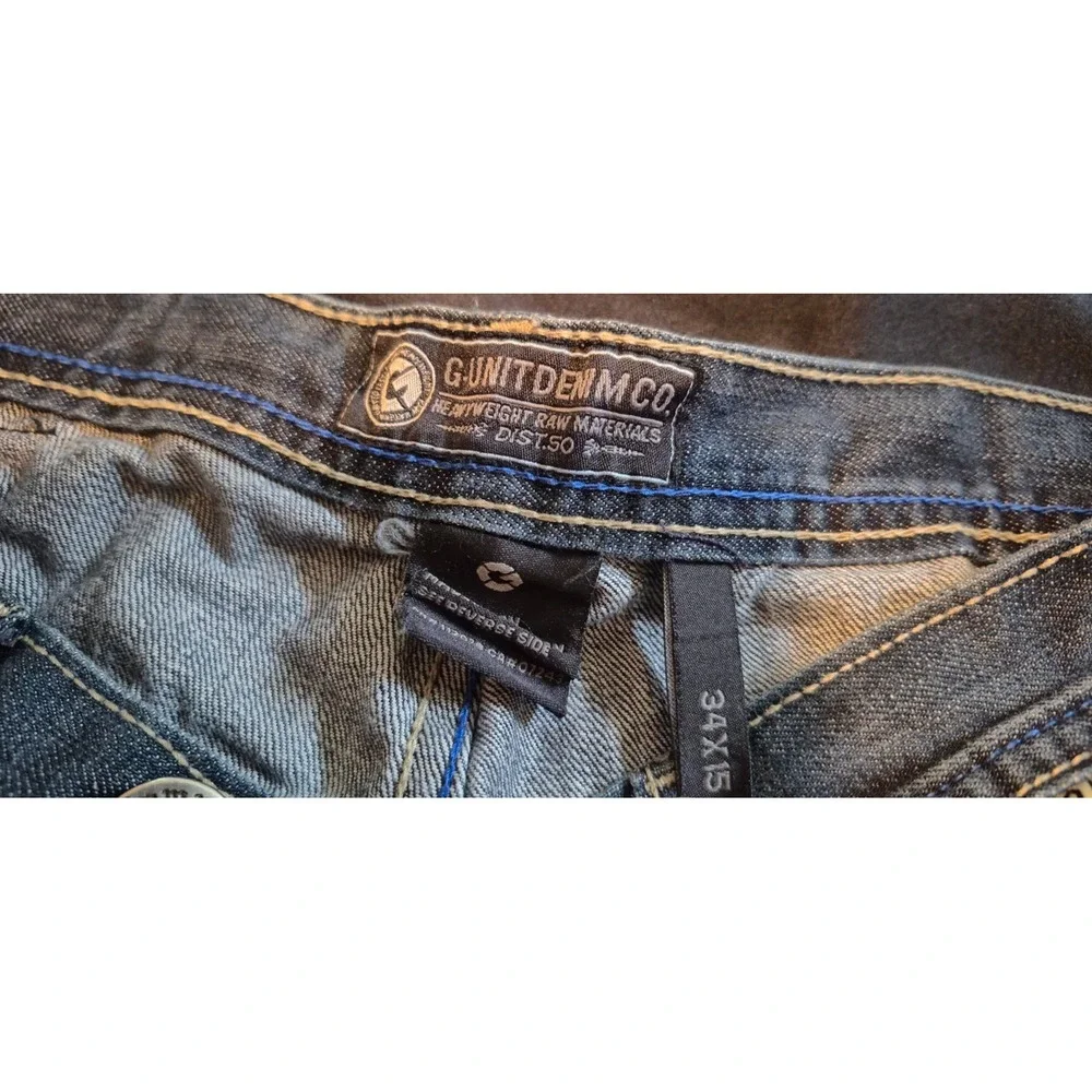 G-Unit Denim Co Mens 34 Dark Wash Embroidered Baggy Jean Shorts Vintage Y2K